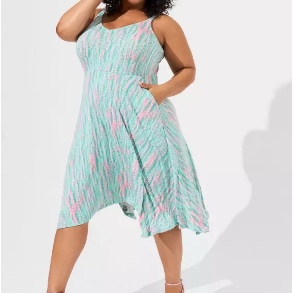 Torrid Mint and Pink Midi Super Soft Handkerchief Dress NWT